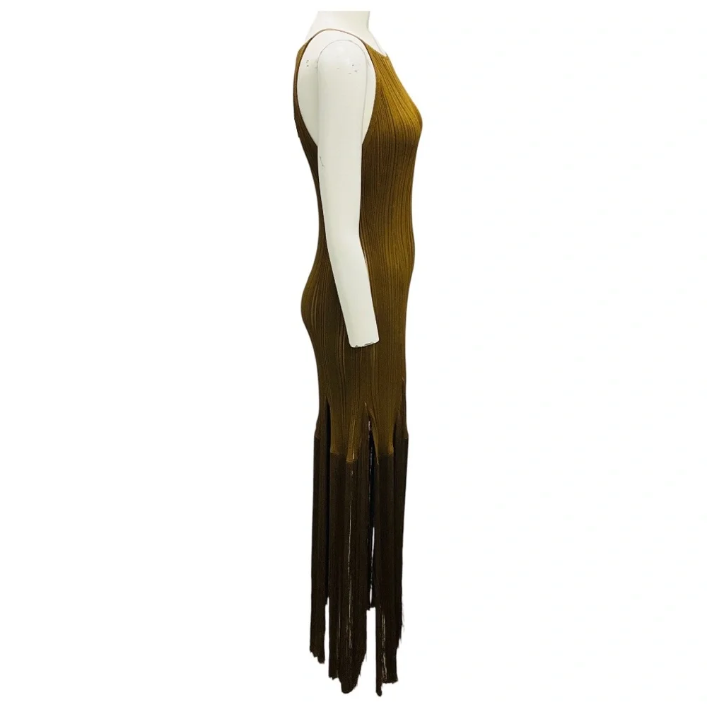 PROENZA SCHOULER CHESTNUT EVERLY VISCOSE FRINGE KNIT DRESS - Picture 2 of 6